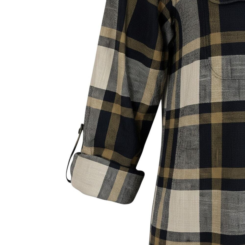Loft Plaid Shacket XS Tan Brown Black Neutrals Button Up Shirt Layering Jacket - Picture 5 of 11